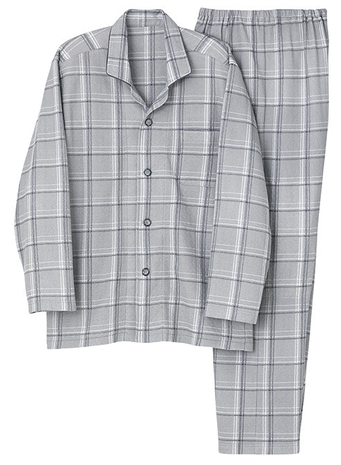 日本Gunze 秋冬系列灰色格仔肩部保暖睡衣套裝 (男裝)