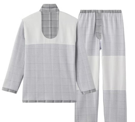 日本Gunze 秋冬系列灰色格仔肩部保暖睡衣套裝 (男裝)