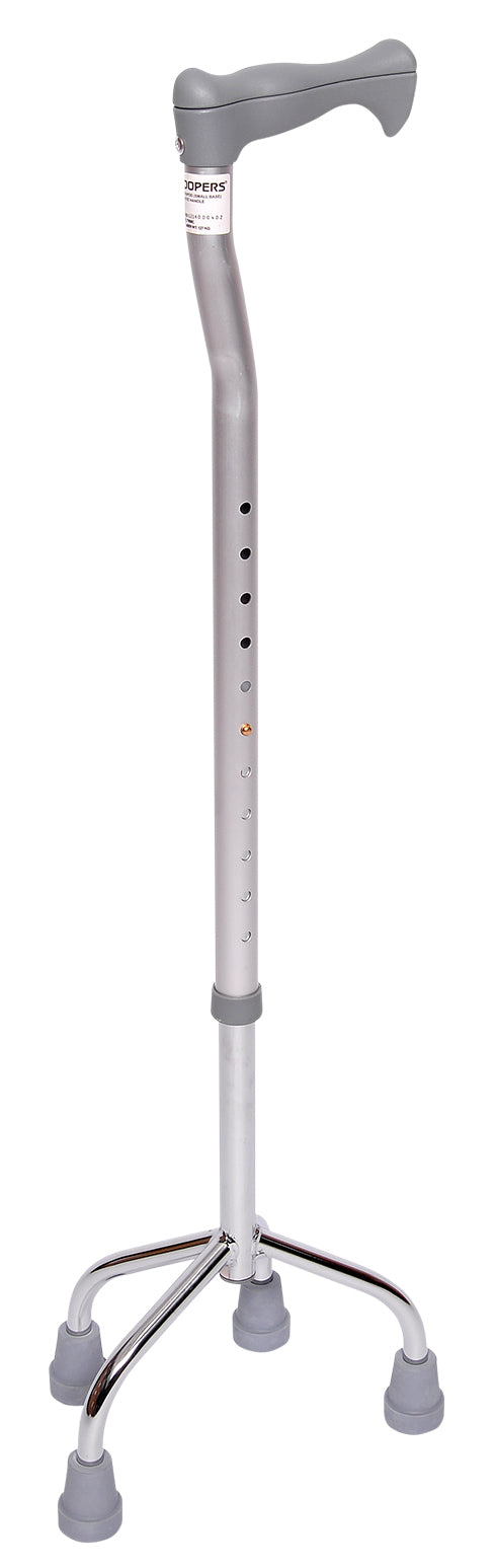 美國Sunrise Medical 小爪四腳拐杖比一般拐杖優勝,更能協助用家走立時保持平衡、穩定。手柄中央為槍管形設計,與掌心形狀恰到好處。手柄瘦長,能迎合手指位置,方便用家抓握。杖身末端為四腳設計,防止滑倒,可調節高度。