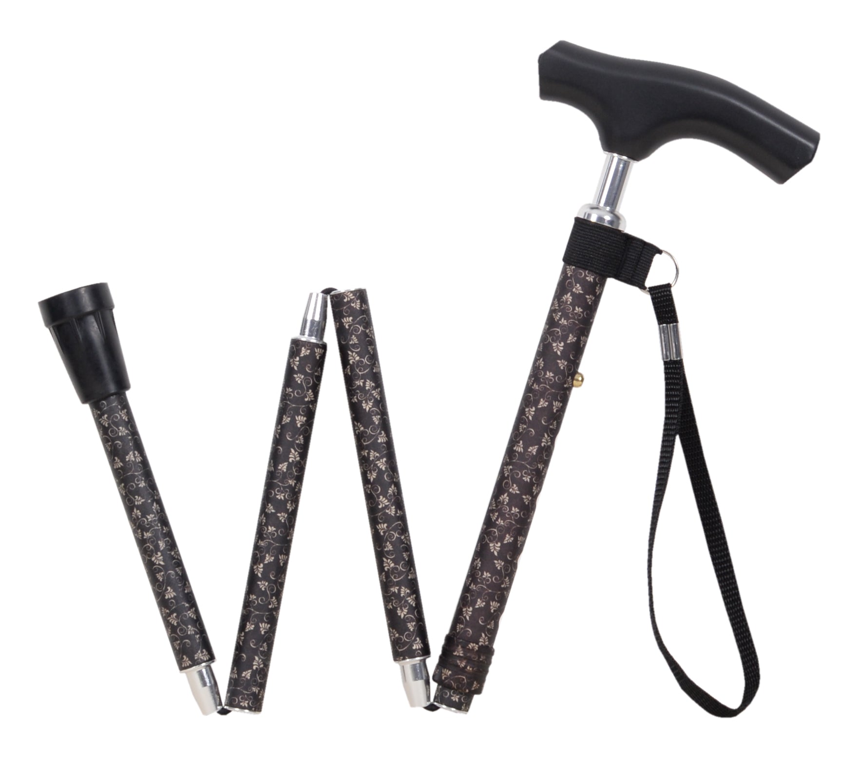 銀適 四段摺合式拐杖輔助使用者行走,可4段摺合,5段高度調節,配備自動鎖緊功能。配合舒適手柄及拐杖繩以避免拐杖從使用者手中滑落,顏色多達十一款。