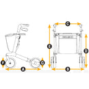 專為患有帕金遜症人士設計助行車,配有減速制動器,可提供額外的阻力以協助用家以穩定的步伐及速度行走,亦可根據不用人士的需求而調整阻力,使用反向制動系統,用家需要同時握住上下方的扶手方可移動步行車,鬆開後車子即會煞停,無法移動,當用家出現凍凝步態時安全性更高,手柄上設有激光雷射線按鈕,當用家出現凍凝步態時,用家可按下手柄上的按鈕,地下會出現激光線,有助用家專注於跨越地面上出現的線並重新步行,符合人體工學設計,扶手高度可調節,助您輕鬆調節到合適的高度,設有舒適寬大的座椅連背帶供用家坐下休息。迴轉半徑只有84厘米,靈活性高,煞車手柄設計符合人體工學,操作省力助用家輕鬆煞車,Gemino獨有「一鍵摺合功能」,只需將煞車制推低並將座椅向上抽起即可對摺,並且自動固定於對摺的狀態,適合存放於細小空間及車箱中,前方設有網袋,提供充足儲物空間。