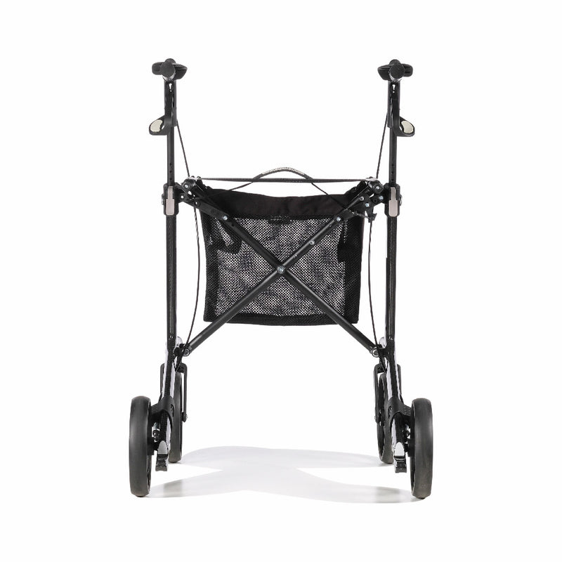 美國Sunrise Gemino 30 M 可摺合助行車 (碳纖維車架)輕巧碳纖維車架，輕巧同時堅固耐用，總重量僅有5.6公斤，容易拿起，方便運輸和存放，在室內外均提供出色的步行體驗設有座椅連背帶供用家坐下休息，符合人體工學設計，扶手高度可調節，助您輕鬆調節到合適的高度。樓梯桿融入於車架中，助用家輕鬆跨越馬路壆或門檻，下方車架將橫管設計於前方，為腿部提供充足的步行空間。迴轉半徑只有84厘米，靈活性高，煞車手柄設計符合人體工學，操作省力助用家輕鬆煞車，Gemino獨有「一鍵摺合功能」，只需將煞車制推低並將座椅向上抽起即可對摺，並且自動固定於對摺的狀態，適合存放於細小空間及車箱中，前方設有網袋，提供充足儲物空間。