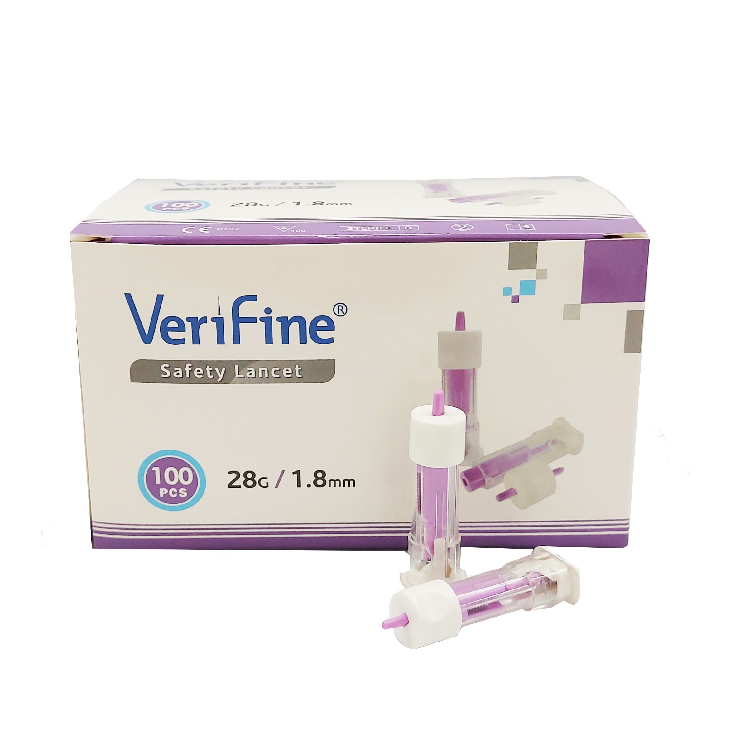 Verifine 血糖即棄安全採血針28G可以穿刺指尖進行血液採樣,以進行測試,一次性即棄型,安全衞生。針頭為三斜面,可保持良好的血液流動,經伽馬射線消毒,針頭有安全帽保護,安全無菌,設有內置的針頭保護系統,使用前及使用後,針頭被完成屏蔽。