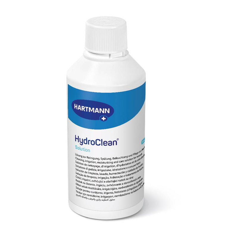 Hartmann HydroClean Solution 傷口清潔液 (350毫升)含有1% PHMB和非離子表面活性劑 Poloxamer，適用於急性和慢性傷口，例如：割傷、撕裂傷、表皮破損、術後傷口、一級至二級燙傷，可用於傷口和周邊皮膚，能幫助移除傷口的污垢和促進腐肉的清除 有效移除頑固菌膜，溫和、無痛清潔，可用於擦拭、濕敷 (10至15分鐘)或沖洗傷口。