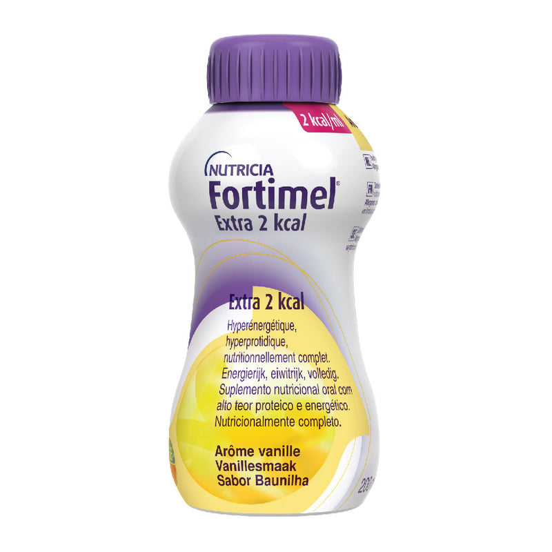 Nutricia Fortimel 能全素 EX 2千卡高能量營養品 (雲尼拿味) (4支)能全素 EX 2千卡是高能量（2千卡毫升）、高蛋白（10克蛋白/100 毫升）、營養全面的營養補充品。它含有多種礦物質、維他命和微量元素，每瓶 200 毫升能提供 20 克蛋白質和 400 千卡熱量，以滿足與疾病相關營養不良患者的營養需求。適合需要改善營養狀況的人士，尤其是能量及蛋白質需求增加的人士。可用作日常營養補充品或作為代餐。