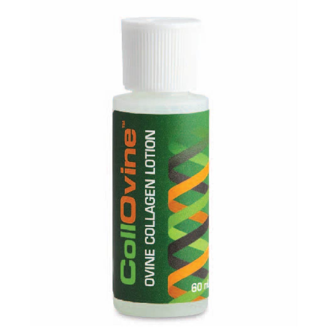 Collovine 純美™膠原皮膚修復液 (60毫升)適用於身體各部位皮膚上，特別是脆弱變薄、乾燥龜裂的皮膚，如糖尿足、剛復原的傷口，適用於長期臥床受壓的位置，例如腳踭、背部、臀部和手臂等，可用於面部及手腳，作護膚品使用。產品含「三螺旋原膠原」，從綿羊膠原蛋白提煉，直接滲透脆弱和退化的皮膚深層組織，加快皮膚生長、修復和恢復組織功能，含低分子量透明質酸鈉，減少皮膚組織發炎，降低氧化壓力對真皮造成的損傷，含高濃度甘油，具有抗菌作用，有效保護皮膚。