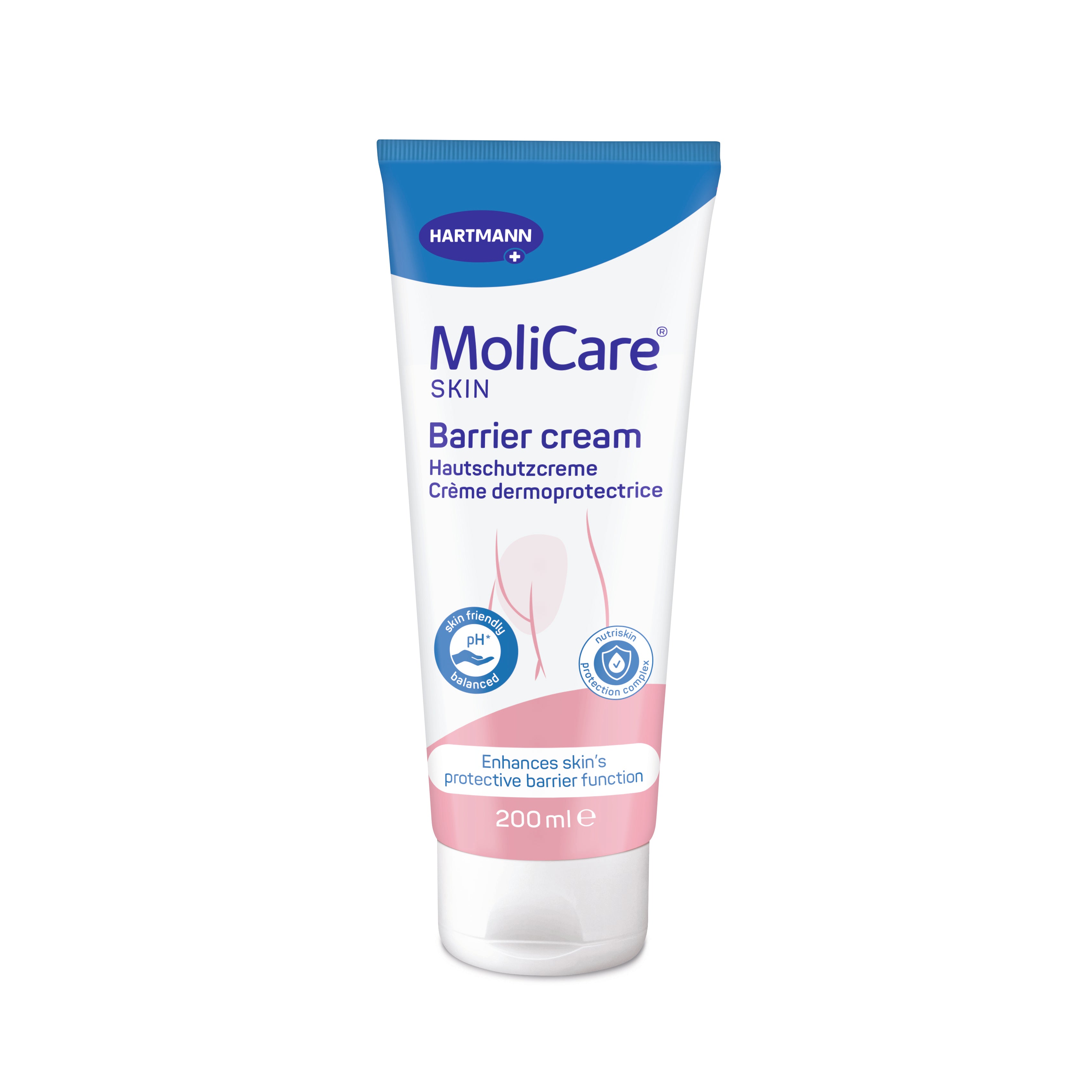 MoliCare®安加適滋養透明保護乳霜具有防水功能，可防止尿液和糞便浸蝕肌膚，含有胺基酸和肌酸，維持穩定的酸性物質保護層，並可提升能量，亞麻籽油、杏仁油和迷迭香葉萃取物具有抗發炎作用。適合每次換片後使用，透明保護薄膜，容易觀察皮膚，不阻隔尿片吸濕能力，獨特水油水乳化技術 (Water-in-oil-in-water emulsion)，容易塗抹及吸收，含 NutriSkin Protection Complex 獨特養膚配方，深層滋潤及保護皮膚，義大利製造。