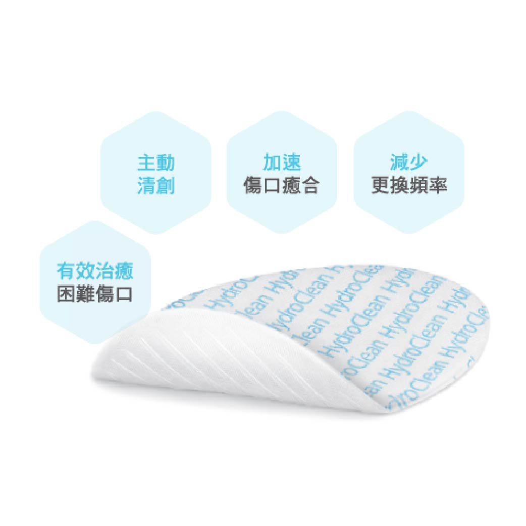Hartmann HydroClean Cavity 水活性傷口敷料墊 (雙面填塞型)適用於腐肉傷口，慢性和難癒合的傷口，特別是在清創及肉芽增生階段，設特殊吸收及濕潤機制，可協助軟化及去除壞死組織與腐肉，促進自體分解性清創，移除影響傷口癒合的壞死組織，幫助加速傷口癒合，可用於填塞較深陷的傷口。通過林格氏液(Ringer's Solution)保持傷口濕潤，功效長達72小時，不適用於缺血性壞死的傷口，例如: 糖尿腳壞疽、下肢動脈潰瘍等。