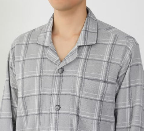 日本Gunze 秋冬系列灰色格仔肩部保暖睡衣套裝 (男裝)