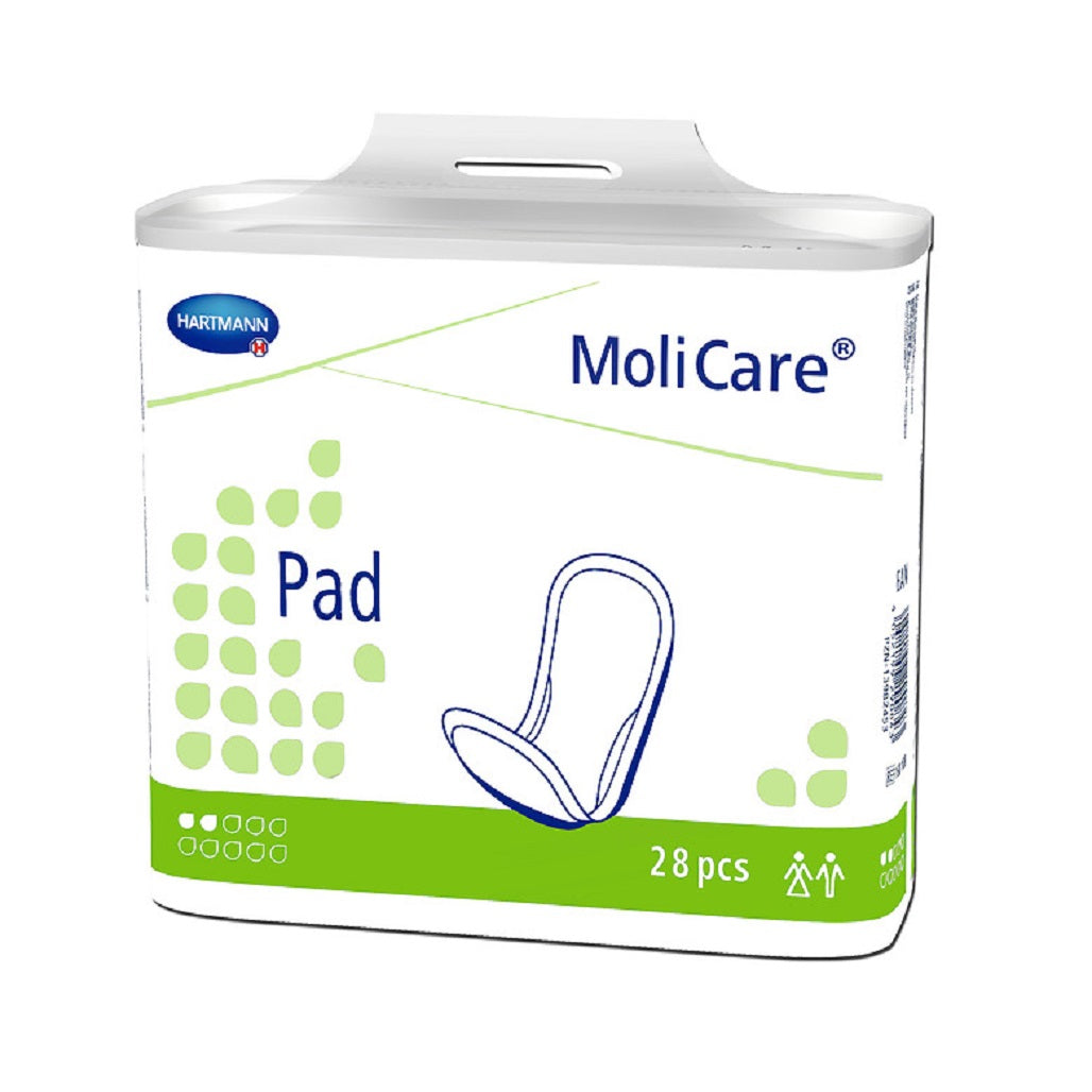 molicare®安加適無憂墊-男女適用  男女適用的失禁護墊，細片芯設計，適用於輕度小便失禁護理，包括從滴漏到意外的少量失禁，適合活動自如人士，提供高度舒適和安心保護。具有寬闊的黏貼，可安全地固定在普通內褲上不移位，失禁護墊兩側配有輕柔彈性泡綿，減低胯部磨擦的壓力。赫曼專利德國紙片科技維持親膚弱酸性 pH 5.5，長效保護皮膚天然保護膜，主動抑菌，長效超吸濕鎖水技術能保持皮膚乾爽舒適，整個表面均覆有柔軟無紡布，透氣舒適 3層吸濕技術，將滲漏減至最低，鎖味技術中和異味及防臭，避免尷尬時刻 經皮膚專家驗證，產品屬低敏感，是醫療級別的失禁護理產品。