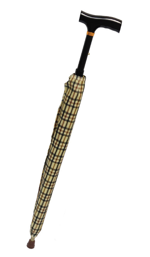 銀適 拐杖+雨傘設計兩用拐杖傘，可同時享用雨傘及拐杖功能，出門必備。三段高度調節，時尚圖案與隱藏拐杖設計，配備防滑膠塞，更加安全。