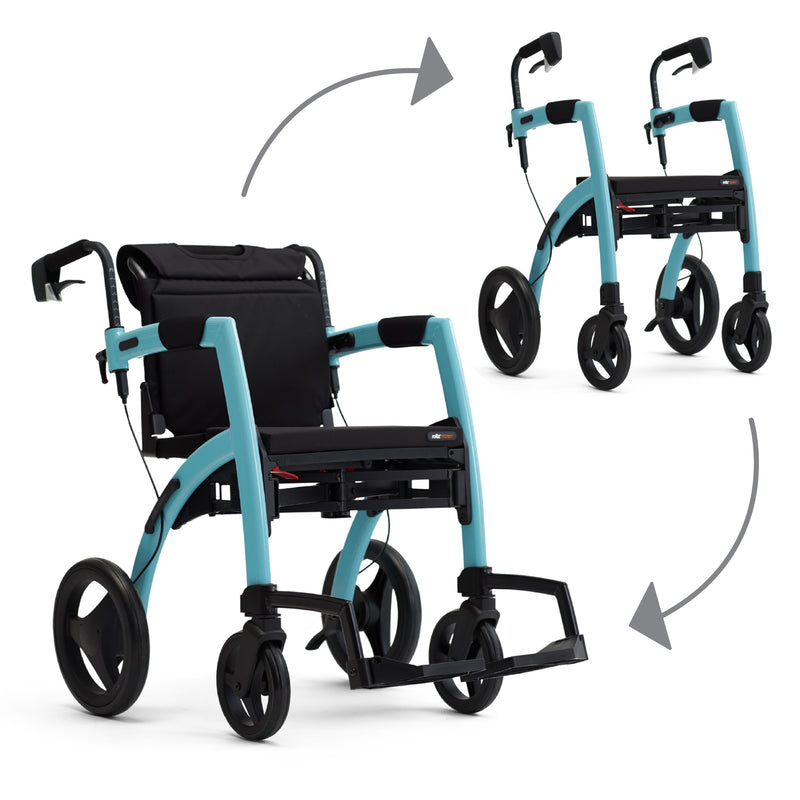 Rollz Motion 二合一輪椅助行車車身可隨意轉換輪椅及助行器兩種形態，方便照顧者、長者及復康人士使用。二合一輪椅助行車車身輕巧便攜，室外室內均可使用，出行更穩定舒適，安全性高。