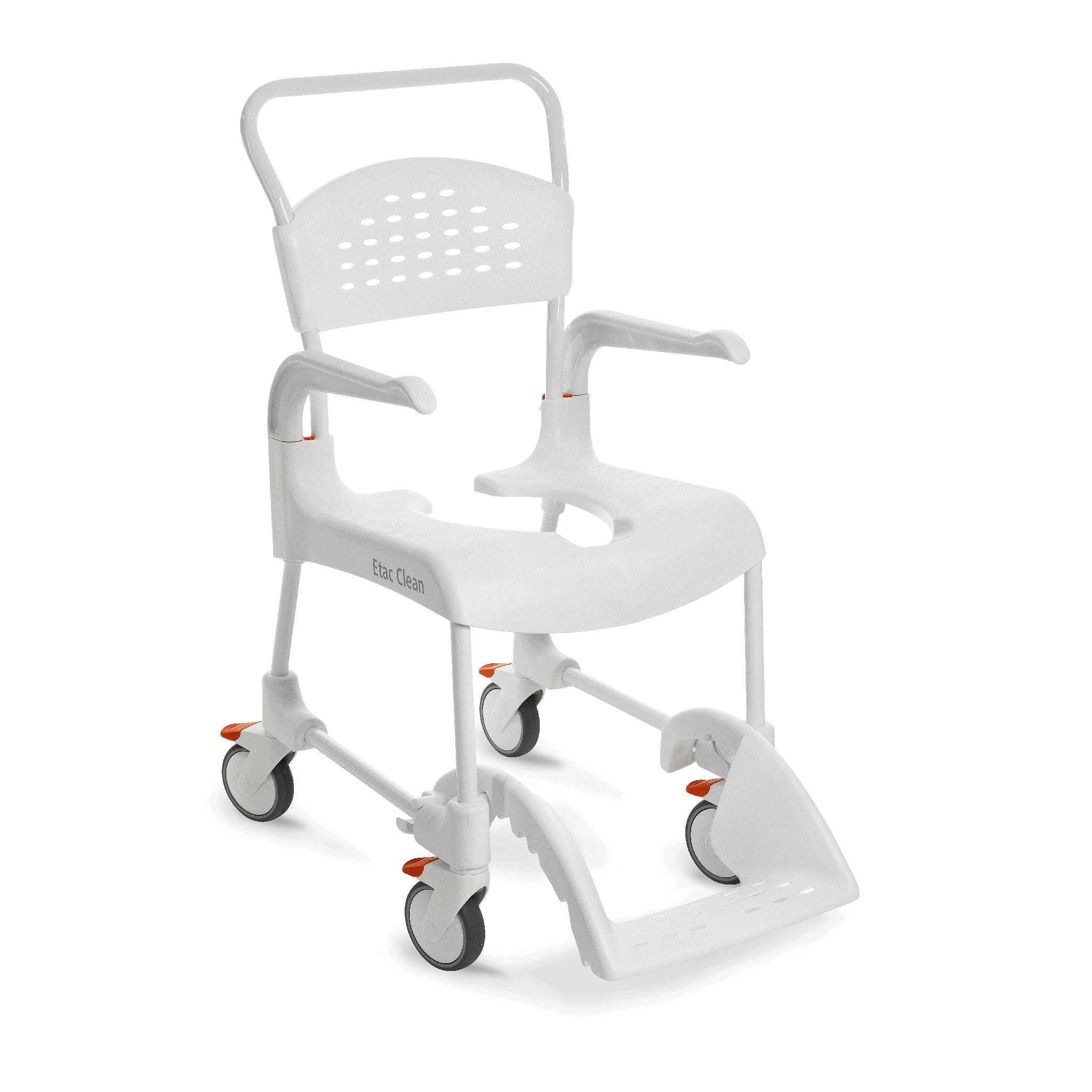 瑞典etac有輪沐浴便椅  座板後面為 U 形凹位開口設計，方便照顧者為用家清潔下身、換片等等。瑞典製造，手工精細，信心保證。可拆卸扶手，使用家過床、過輪椅更容易。