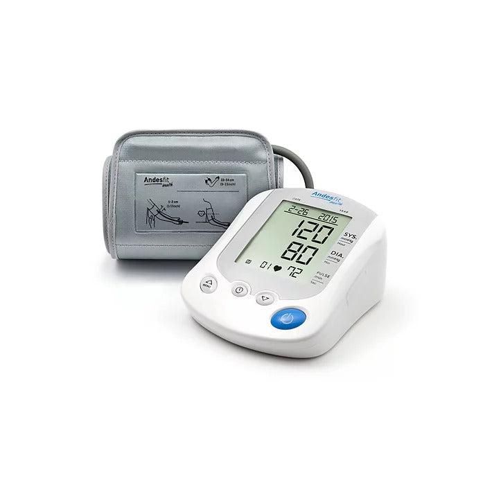 Andesfit 智能藍牙手壓式血壓計 (ADF-B19)手臂式血壓測量，藍牙連接APP，方便進行身體管理，紀錄上壓和下壓，心跳紀錄，量度時間及日期，設有心律不正監察功能，在心律紊亂時發出警告，配合Cloud雲端使用，測試結果可透過分享給家庭醫生或親友參考備用，產品已取得FDA及CE認證。藍牙無線傳輸 (Bluetooth 4.0)，可設4個提示測量鬧鐘，4位使用者，可存396測量紀錄。