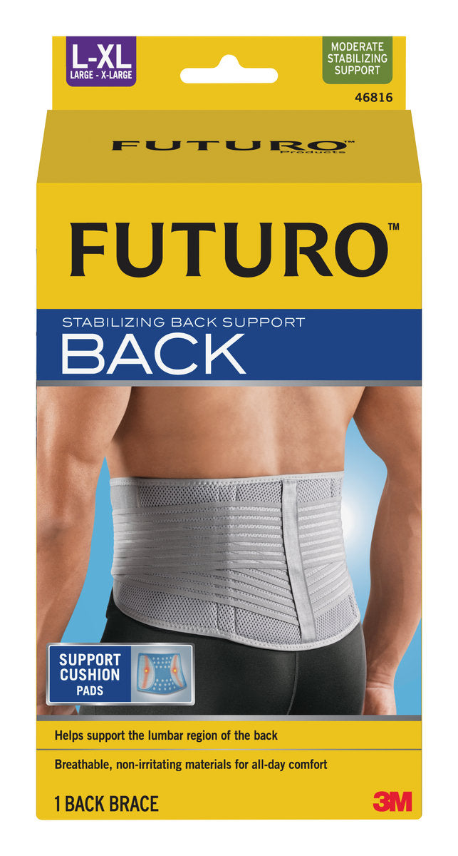 3M FUTURO 特級護腰在腰椎部分加壓，支撐及舒緩僵硬、扭傷、或酸痛的腰背，可於日常活動或運動時佩戴，適用於：一般酸痛、扭傷、過勞/拉傷、腰腹護托。專利設計的Support Cushion™緩衝軟墊有助集中承托酸痛肌肉，但不會直接於脊骨上施壓。背墊設計能將壓力平均分配，均勻分佈承托力，提供中度護托，有助矯正背部姿勢。調式護腰，可調較至貼身和合適的承托力度，容易戴上及脫下。