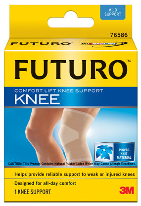 3M FUTURO 舒適型護膝為僵硬、無力或受傷的膝部提供護托，舒緩扭傷、拉傷、關節痛及腫脹之不適。適用於一般痠痛、關節炎、腫脹，可在進行活動時佩戴以舒緩不適。