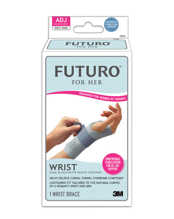 3M FUTURO for Her 護腕適用於腕管綜合症、扭傷、過勞/拉傷、肌腱炎、關節炎。舒緩手腕關節因受傷、或石膏拆除後所造成之不適。有助舒緩腕管綜合症的徵狀，提供舒適的固定支撐及保護。