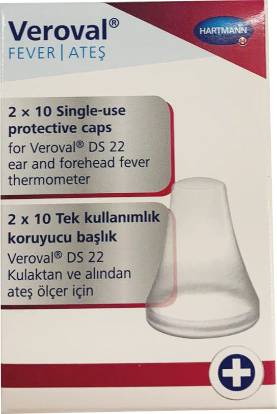 hartmann-veroval®-防護耳塞  適合一家大小使用，配合Hartmann Veroval®耳額兩用紅外線體溫計使用，可以衛生的進行耳內溫度測量，適合Veroval®️ 2合1紅外線溫度計，一個包裝包含20個單次使用防護耳塞。