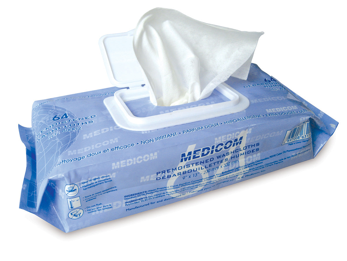 Medicom 特大濕紙巾適用於日常清潔、護理，特大設計，超強保濕功能。採用中性溫和物料，發揮清潔效能，含蘆薈精華及維他命E ，不含酒精成份，清新香味，柔軟親膚。