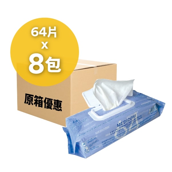 Medicom 特大濕紙巾適用於日常清潔、護理，特大設計，超強保濕功能。採用中性溫和物料，發揮清潔效能，含蘆薈精華及維他命E ，不含酒精成份，清新香味，柔軟親膚。