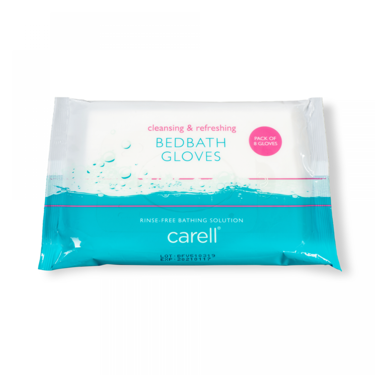 手套型設計的簡單免沖洗沐浴液，取代傳統的床上沐浴方法，不用繁複準備，例如：盤、毛巾、水、肥皂和乳液。厚實柔軟設計，方便用於任何部位。增加成本效益，減少洗衣費和護理時間，包裝可以微波爐加熱使用，滿足患者需要和貼心關注。手套經過皮膚病學測試，不含酒精和羊毛脂，同時含有專利的pH中性配方，含有蘆薈和添加的保濕劑，以促進健康、保護柔軟的皮膚。