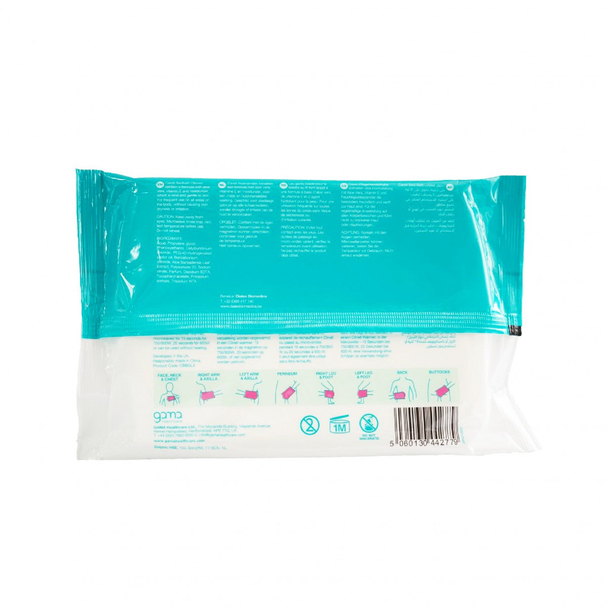 手套型設計的簡單免沖洗沐浴液，取代傳統的床上沐浴方法，不用繁複準備，例如：盤、毛巾、水、肥皂和乳液。厚實柔軟設計，方便用於任何部位。增加成本效益，減少洗衣費和護理時間，包裝可以微波爐加熱使用，滿足患者需要和貼心關注。手套經過皮膚病學測試，不含酒精和羊毛脂，同時含有專利的pH中性配方，含有蘆薈和添加的保濕劑，以促進健康、保護柔軟的皮膚。