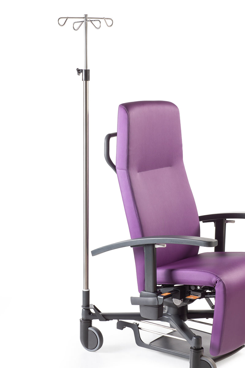 比利時Moments INO CURA NS 高背椅符合人體工學，提供多種坐姿及臥姿，背墊及腿墊可自由調校角度，長時間保持舒適姿勢。可任意調整後傾角度，最多可後傾至140°，適合不同用途，靠背及坐墊符合人體工學，舒緩脊椎壓力，可調節扶手高度。配備操縱桿，可任意調整後傾角度，能獨立或同步調校背部及腳托，可加配頸枕、則墊，餐台、腳踏、安全帶、鹽水架，個人化設計，有多種側板及扶手選擇，可自由加置/ 選擇配件。