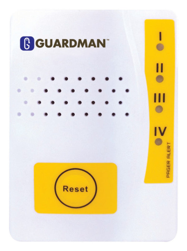 收到來自傳感器/發射器的任何無線信號後，Guardman 便攜式振動接收機會發出帶LED燈信號、震動及聲音提示。產品內置皮帶夾，發射SUB-1G射頻頻率，無線傳輸距離可達300米/ 1,000英尺（直接距離）。