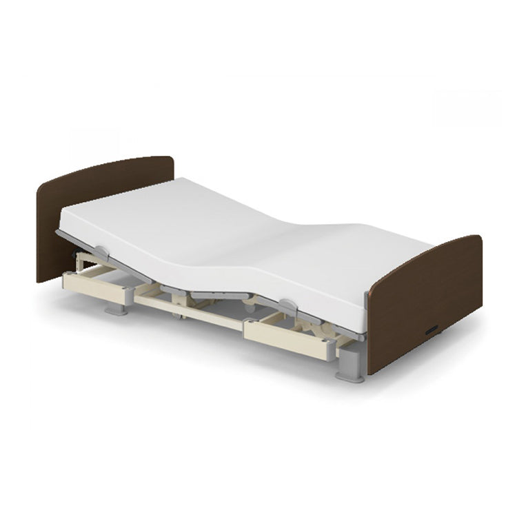 日本paramount-bed-cr-x電動護理床套裝  專用養老居家護理電動床，獨有「背膝聯動」功能，當背部上升時，減少身體下滑，保持舒適姿勢，有助輕鬆離床。無障礙設計，床的中間位置加入無障礙設計元素，方便收腳起身，保持身體重心，可搭配直插式床欄配活動門連鎖使用，幫助站立。符合世界安全標準，符合IEC60601-2-52 標準護欄間隙尺寸。最低床高為25厘米，身材小巧的使用者也可雙腳著地，更穩定地坐在床邊，同時減低墜床時的風險。